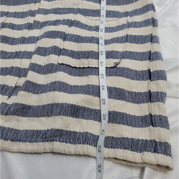 Striped robe‎ ivory and blue woven hooded cardigan with tie belt and pockets L - Picture 6 of 6